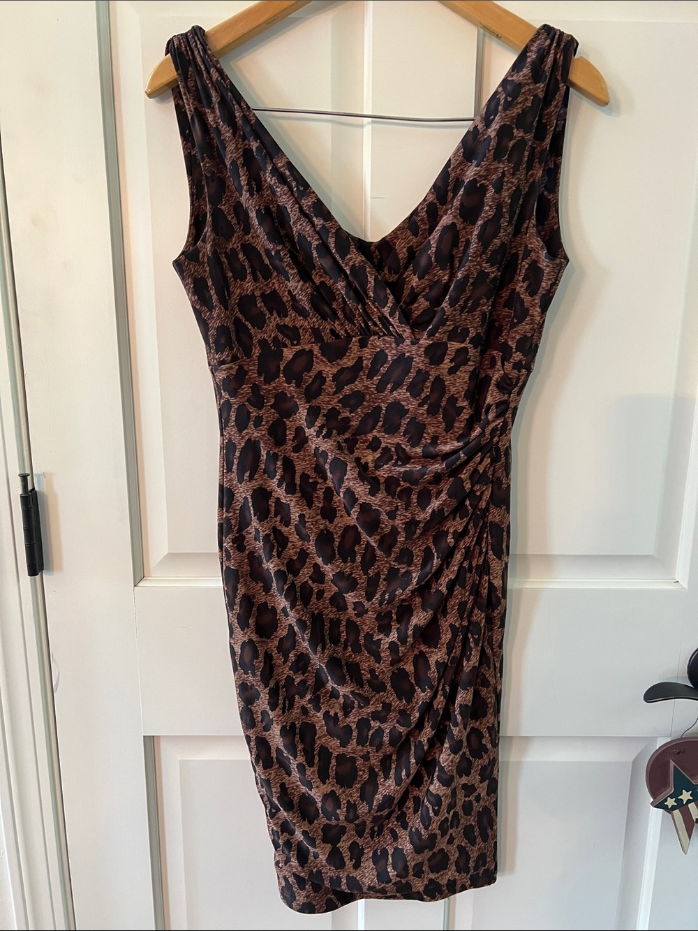 Ralph Lauren Fitted Shirred Leopard Print Mini Dress Sz 2 Sleeveless Brown Black